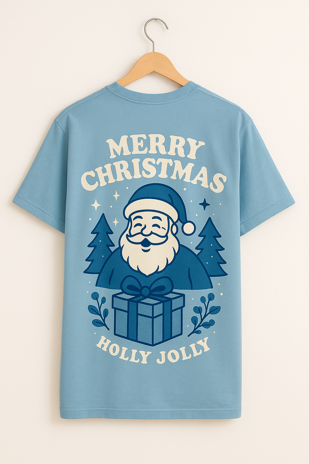 Merry Christmas Sky Blue Oversized Tee – Holly Jolly Edition