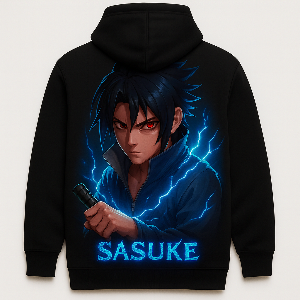 ⚡ Sasuke Thunder Aura – Premium Anime Graphic Hoodie