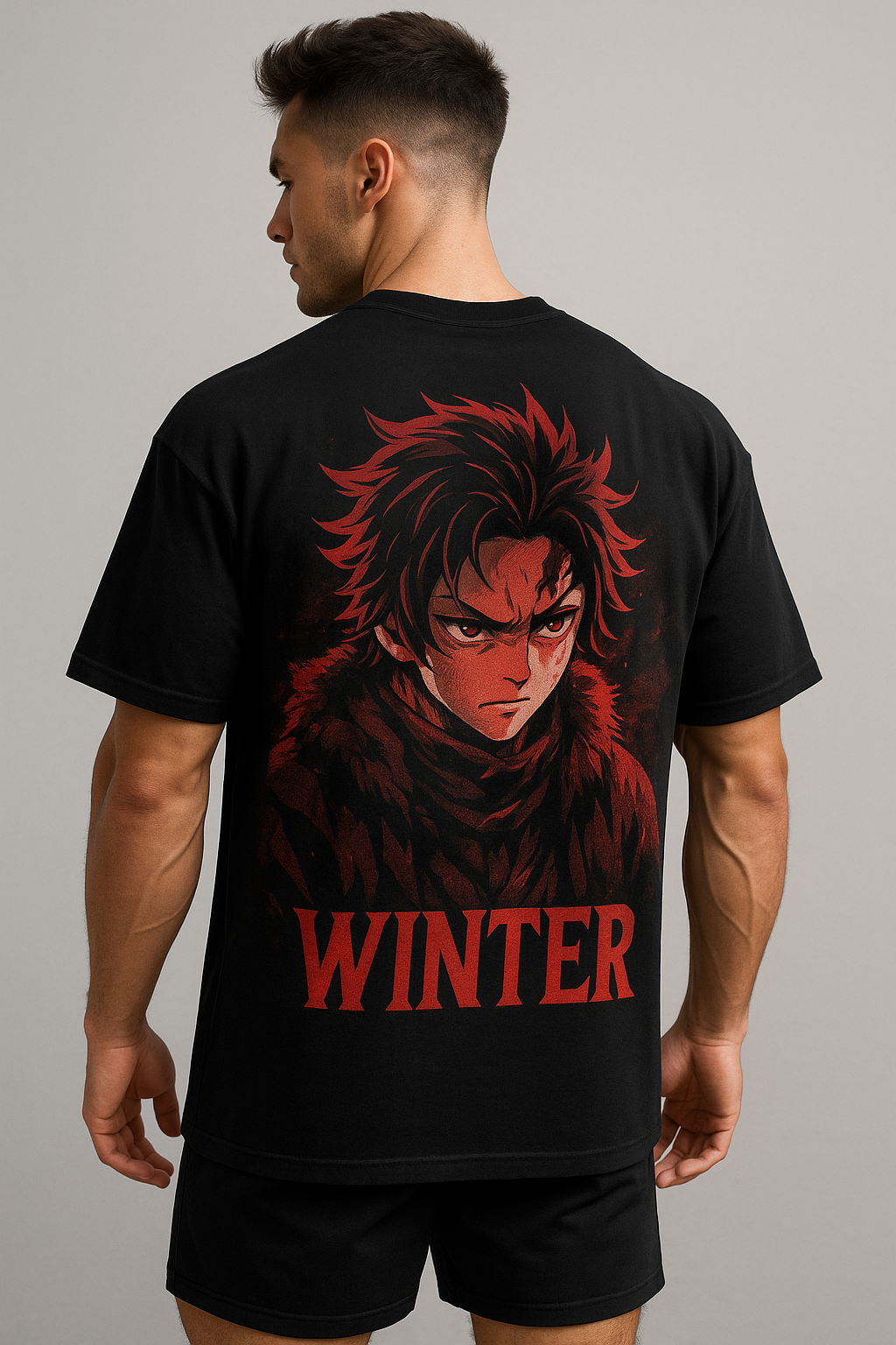 Winter Rage Oversized Anime Tee – Red Frost Warrior Edition