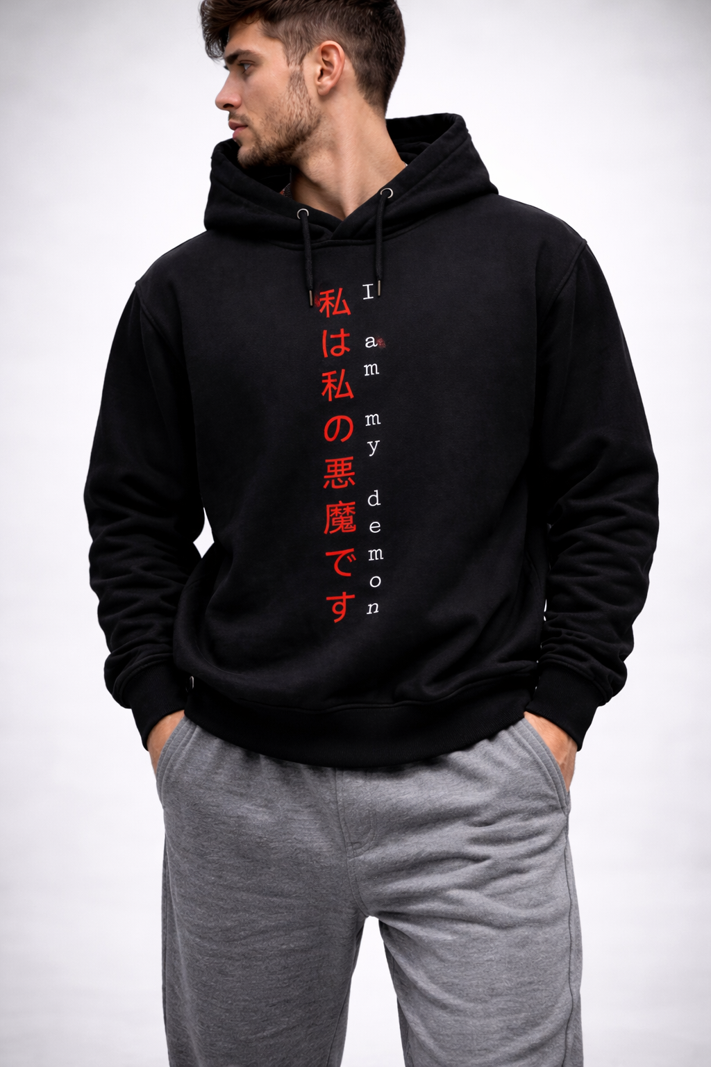 “I Am My Demon” Premium Anime Street Hoodie – Black Edition
