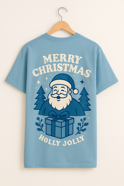 Merry Christmas Sky Blue Oversized Tee – Holly Jolly Edition