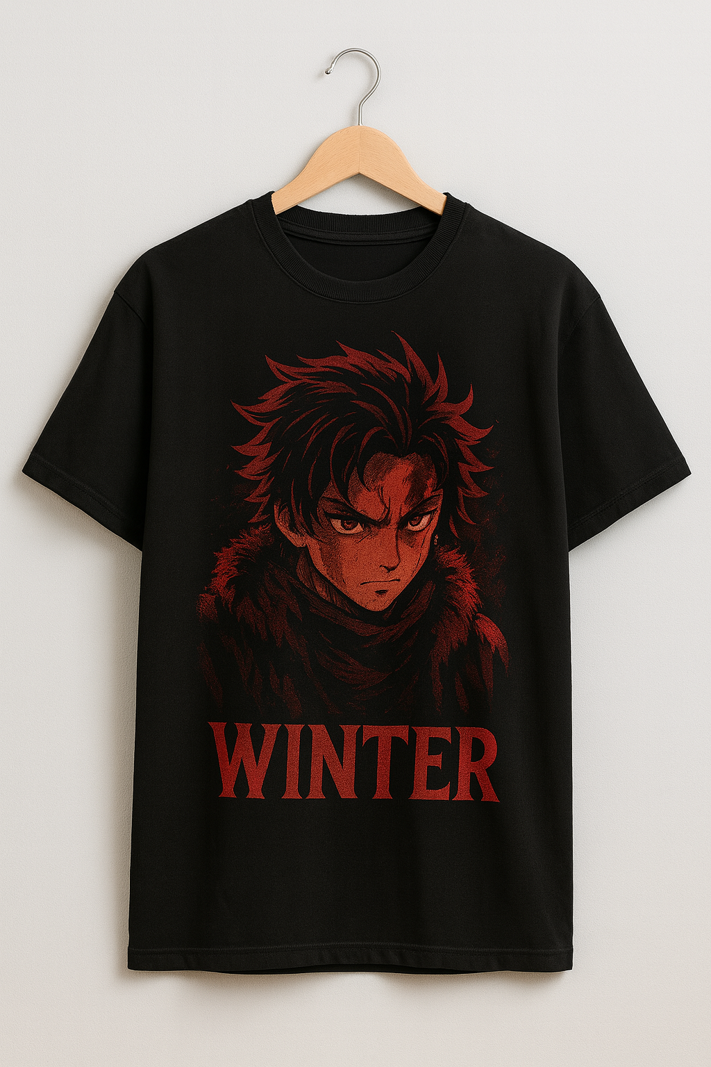 Winter Rage Oversized Anime Tee – Red Frost Warrior Edition