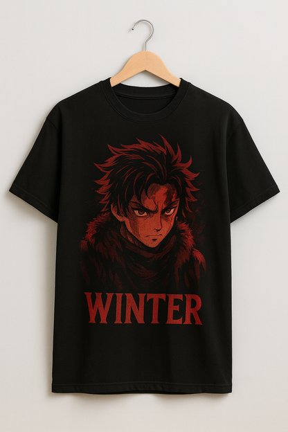Winter Rage Oversized Anime Tee – Red Frost Warrior Edition