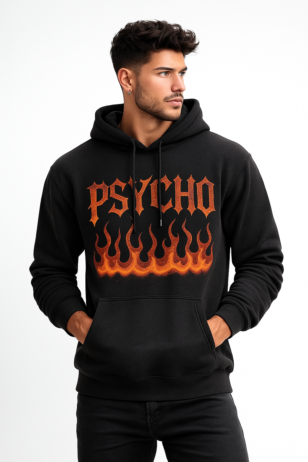 Psycho Flame Black Hoodie – GenZ Streetwear Edition