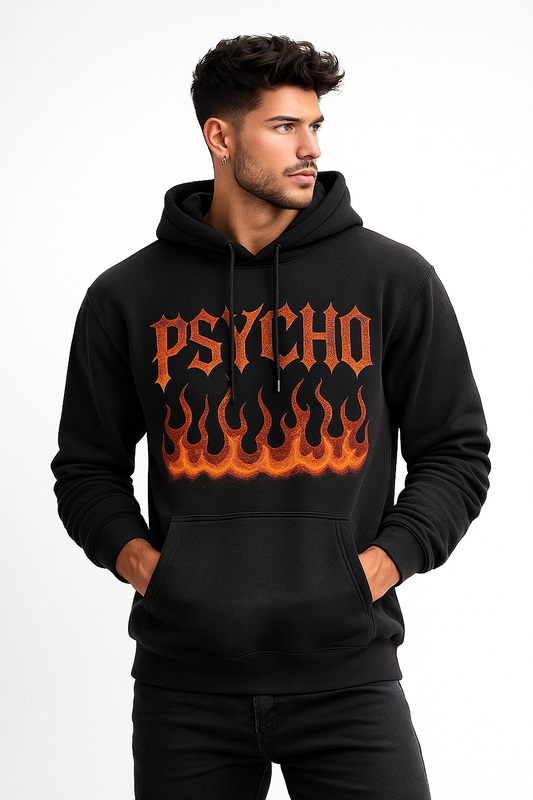 Psycho Flame Black Hoodie – GenZ Streetwear Edition