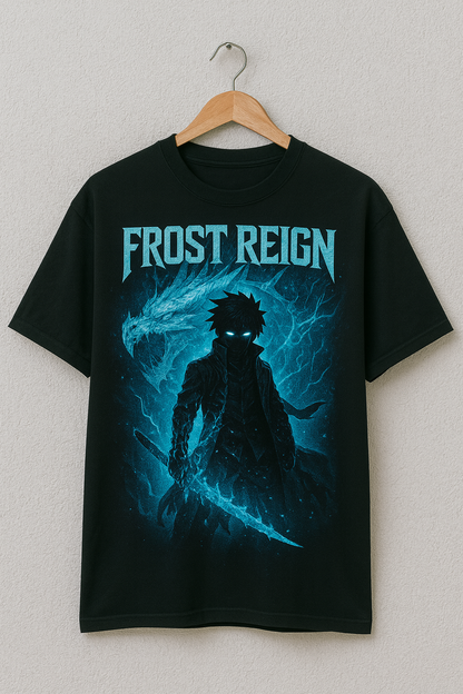 Frost Reign Oversized Anime Tee – Ice Warrior Edition