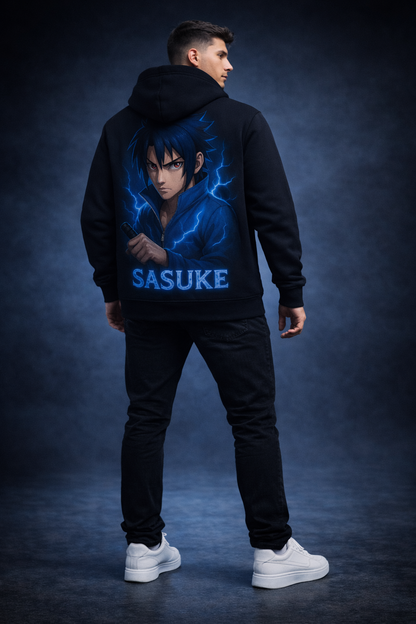 ⚡ Sasuke Thunder Aura – Premium Anime Graphic Hoodie