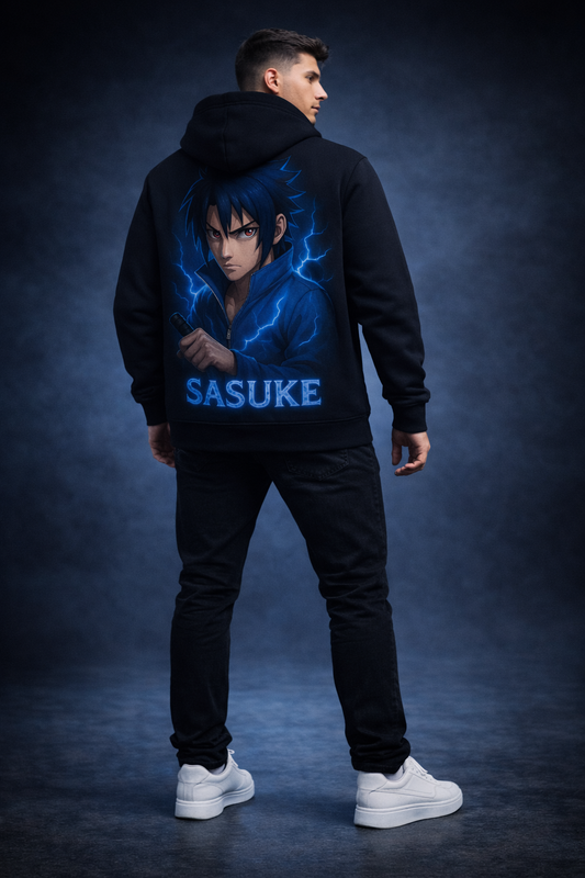 ⚡ Sasuke Thunder Aura – Premium Anime Graphic Hoodie