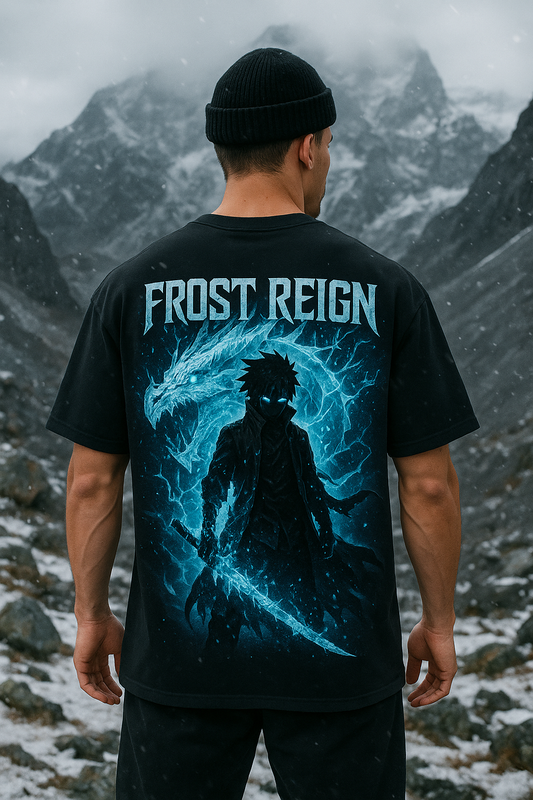 Frost Reign Oversized Anime Tee – Ice Warrior Edition