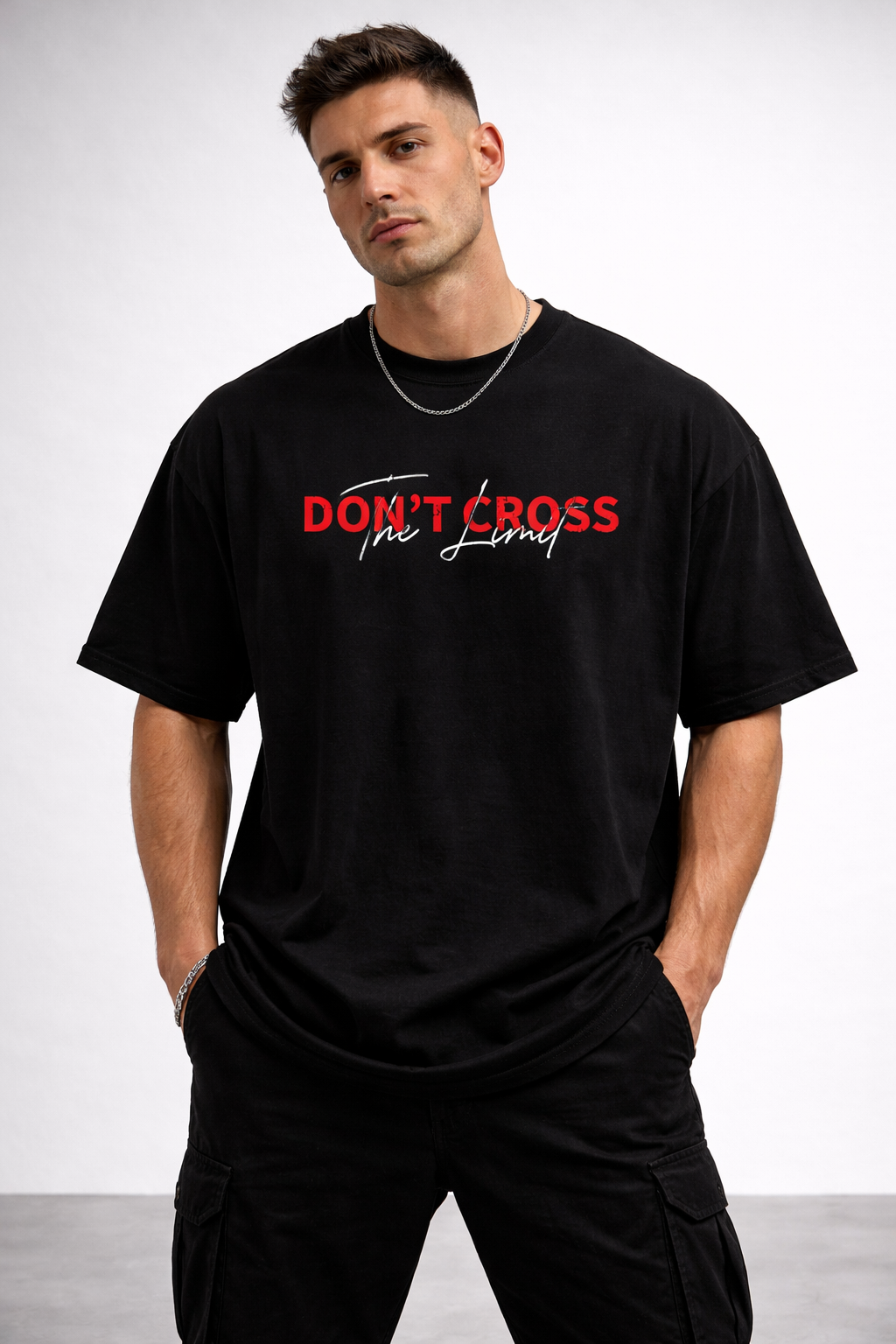 “Don’t Cross – Focus” Oversized Street Tee (Black Edition)