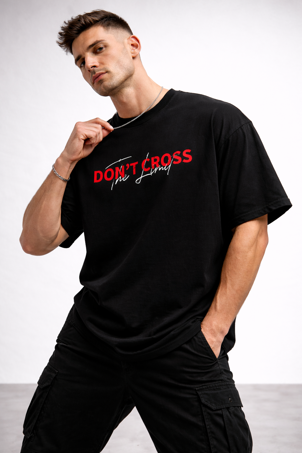 “Don’t Cross – Focus” Oversized Street Tee (Black Edition)