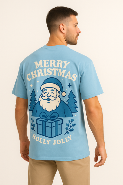 Merry Christmas Sky Blue Oversized Tee – Holly Jolly Edition