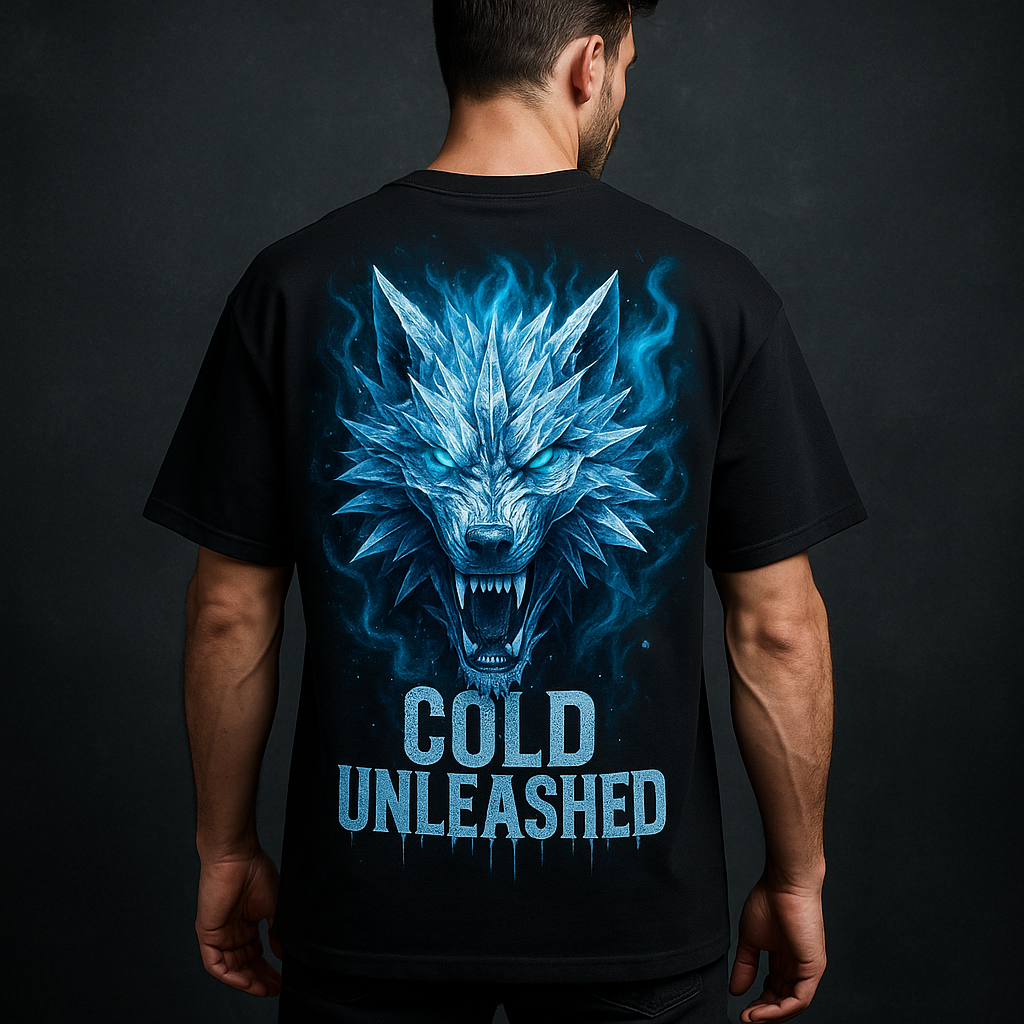 Cold Unleashed – Frostbite Wolf Oversized Tee