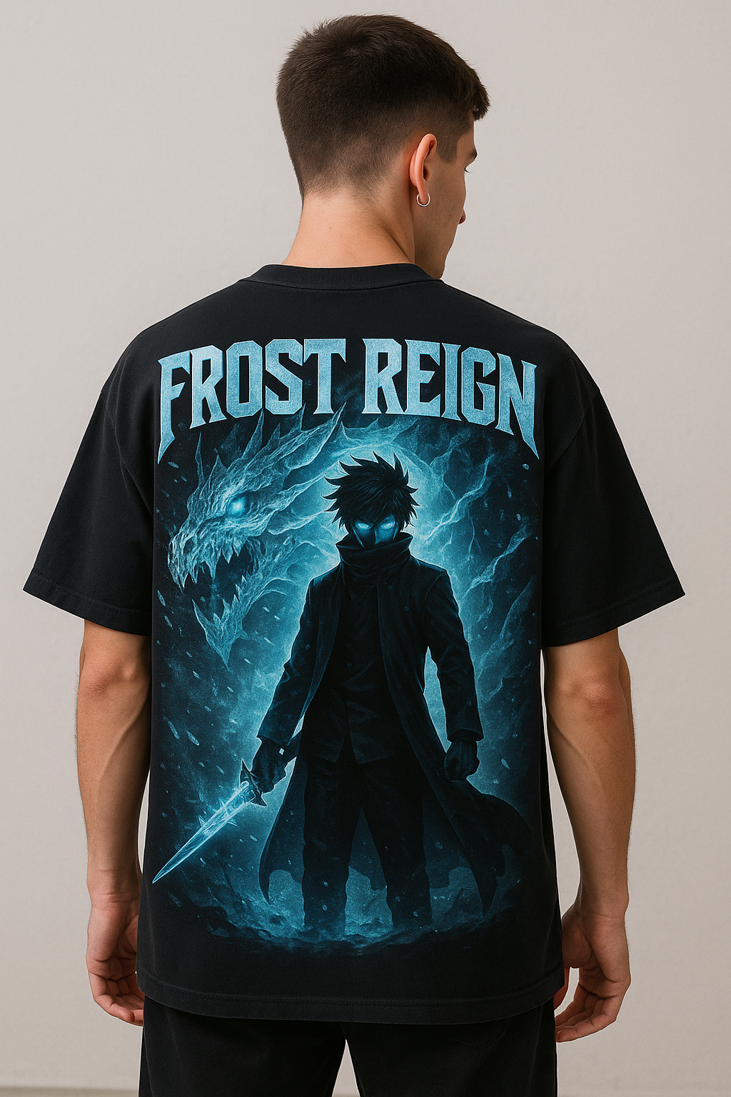 Frost Reign Oversized Anime Tee – Ice Warrior Edition