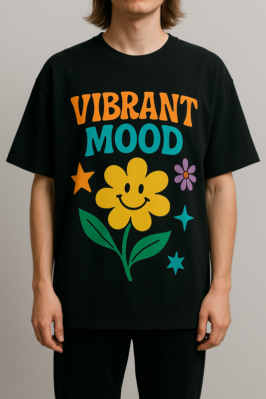 VIBRANT MOOD Oversized Graphic Tee – Retro Pop Edition