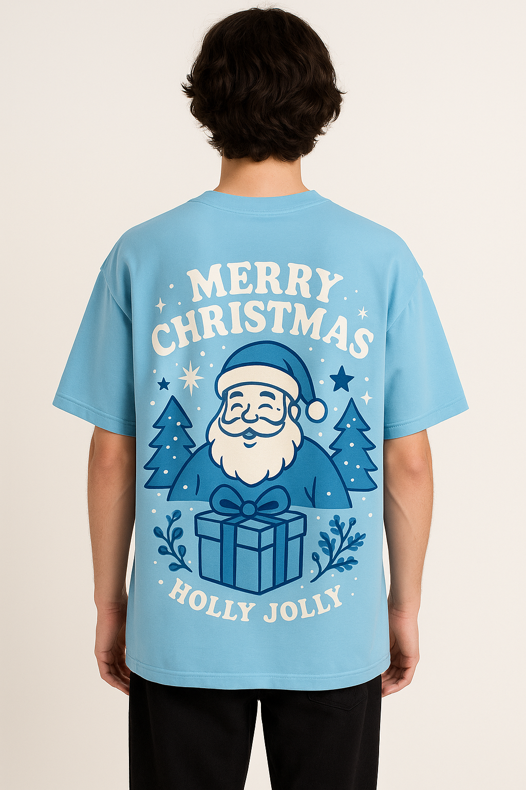 Merry Christmas Sky Blue Oversized Tee – Holly Jolly Edition